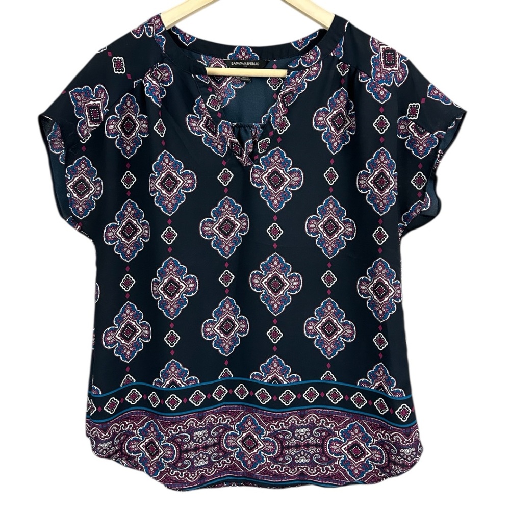 Banana Republic Navy Blue Patterned Blouse Size Small